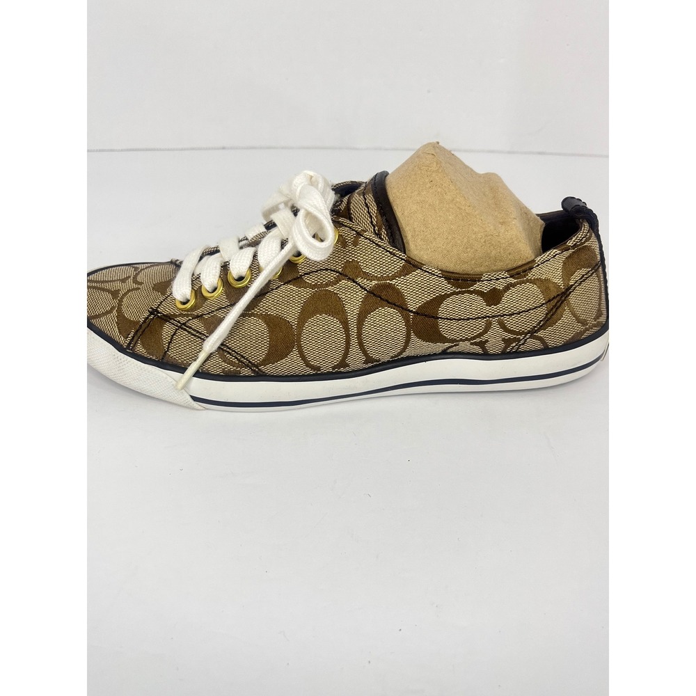 Coach Suzy Sneakers Women 6.5B Brown Signature C Canvas Monogram Low Top Shoes - Picture 8 of 16